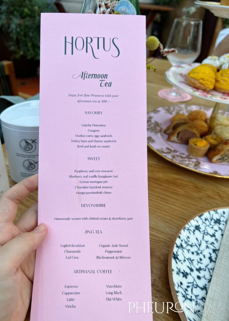 Hortus Afternoon Tea Menu