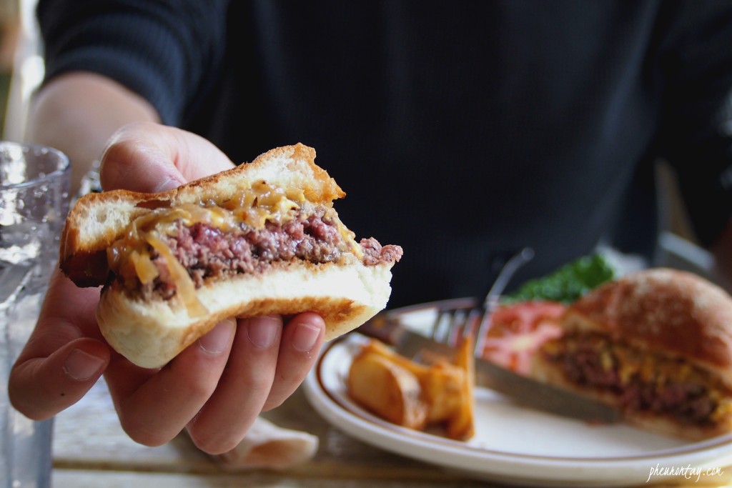 9ounce burger cut into half 